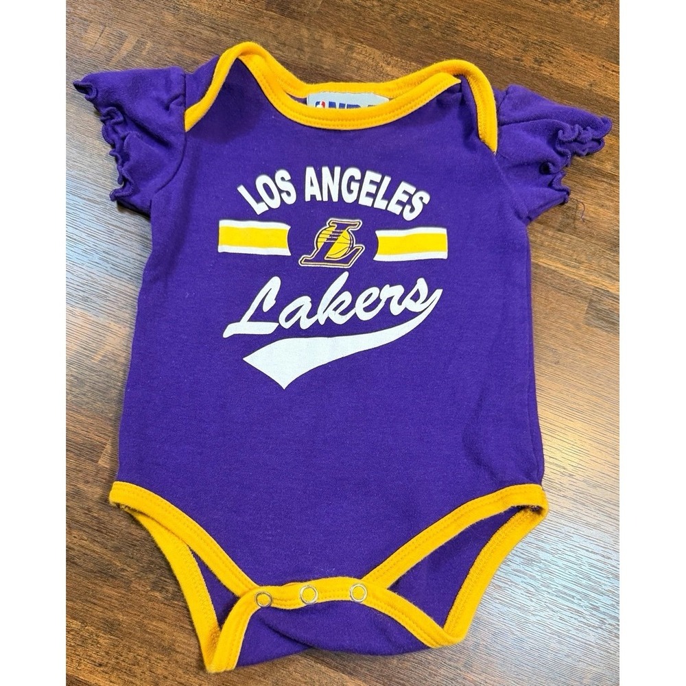 Infant Los Angeles Lakers NBA one piece outfit.  Ruffled sleeves. Size 0/3 month